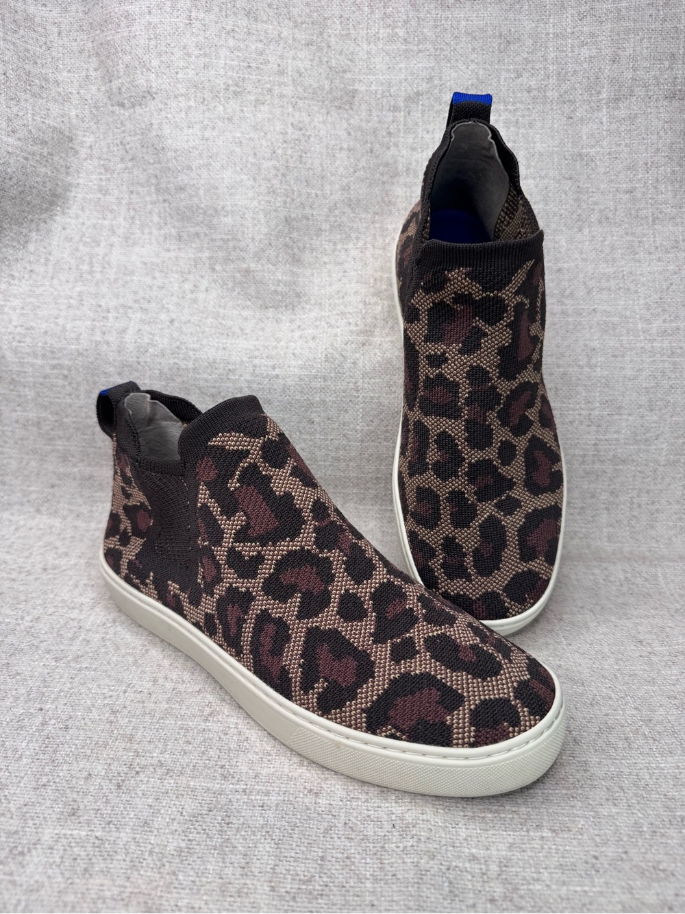 Rothy's Chelsea Boot Wildcat Leopard size 8 brown high top sneakers pull on shoe